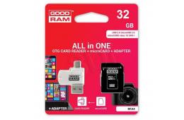 Karta pamięci z adapterem i czytnikiem kart GoodRam All in one M1A4-0320R12 (32GB; Class 10; Adapter, Czytnik kart MicroSDHC, Karta pamięci)