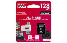 Karta pamięci z adapterem i czytnikiem kart GoodRam All in one M1A4-1280R12 (128GB; Class 10; Adapter, Czytnik kart MicroSDHC, Karta pamięci)
